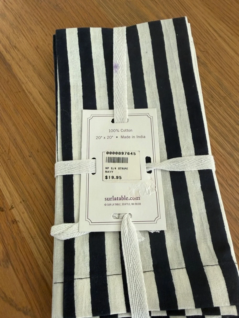Striped Navy and White Cotton Napkins - Surlatable